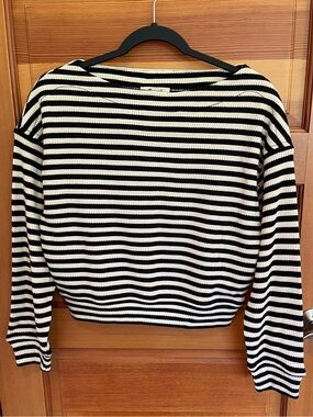 CLOSET CLOSEOUT SALE - MADEWELL Black Cream Striped Knit Boatneck Sweater - NWT
